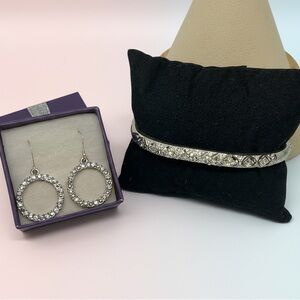 Avon Silver Tone Bangle Clamper Bracelet & Avon Nina Ricci Dangle Earrings